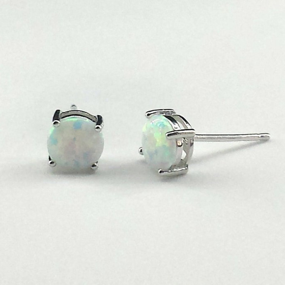 925 Sterling Silver Opal Stud Earrings NEW - Picture 2 of 5